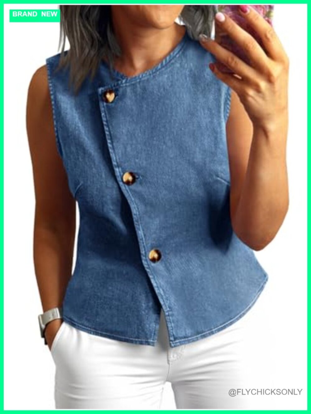 Women's Denim Vest Tops Sleeveless Jean Shirts Jacket Waistcoat Asymmetrical